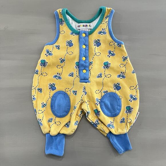 Vtg 90s Gymboree Rainbow Overall One Piece Baby Yellow Blue Bumblebee Layette NB - Picture 1 of 9